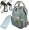 Wickelrucksack mit Babies1st Kinderwagenhaken B1-WRB1 | 10 Fächer, 3 Flaschehalter, Wickelunterlage | ca. 42 x 29 x 21 cm. nur 670 gr | Grau