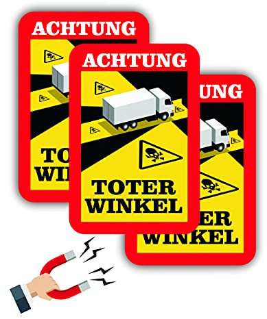 Schilder Toter Winkel | Extra STARK | Hinweisschild‚ Angles Morts für Frankreich | LKW 250 x 170 mm | 3 Stück | offiziell | Warnzeichen für die Grenze | Made in GERMANY (DE - Magnet)
