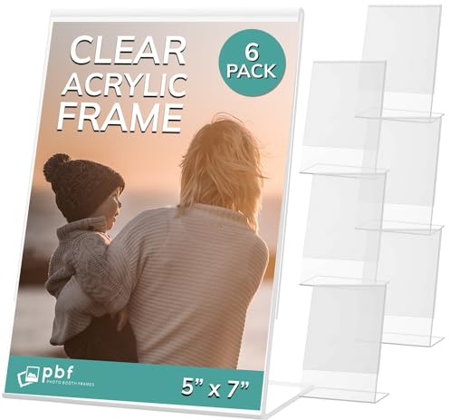 pbf 5x7 Acrylic Sign Holder | Vertical Slanted Sign Stand | Clear Picture Frame, Menu Table Top Display, Plastic Flyer Holder (6-Pack)