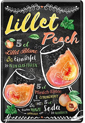 Tin Sign Blechschild 20x30 cm Rezept LILLET Peach Pfirsich Cocktail Bar Kneipe Cafe Haus + Garten Küche Wand Deko Geschenk