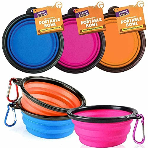 Red Rainbow Collapsible Travel Silicone Dog Cat Bowl Portable Pet Food Water Bowl, Feeding trough Portable Drinking Water Drinker with Water Hook, Easy to Carry, Save Space (3pk Three