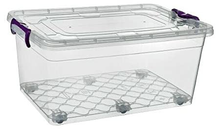 Plastic Storage Boxes on Wheels Container Home Office Lockable Lid Stackable Box (40L)