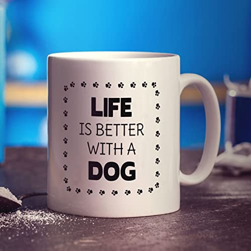 Life is Better with a Dog Personalised Mug - Add a Photo - Gift for Birthday, Christmas, Mother's Day, Father's Day - Present for Mum, Dad, Her, Him, Brother, Sister, Pet Owner - 11oz Ceramic Cup