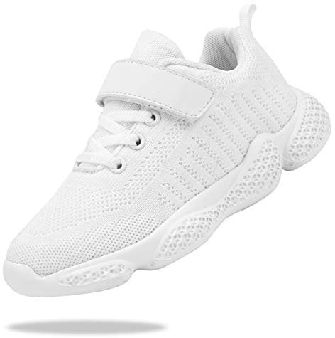 Shoful Weiß Sportschuhe Kinder Jungen Kinderschuhe Mädchen Turnschuhe Laufschuhe Atmungsaktiv Schule Sneaker Leicht Fitnessschuhe Klettverschluss Hallenschuhe 35 EU