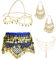 Kakonia 4 Sets Bauchtanz-Accessoires für Frauen, Bauchtanz-Hüfttuch, Wickelgürtel, böhmische Goldmünzen-Ohrringe, Kopfbedeckung, Haarkette, Quaste, Fußkettchen-Armband für Frauen Blau