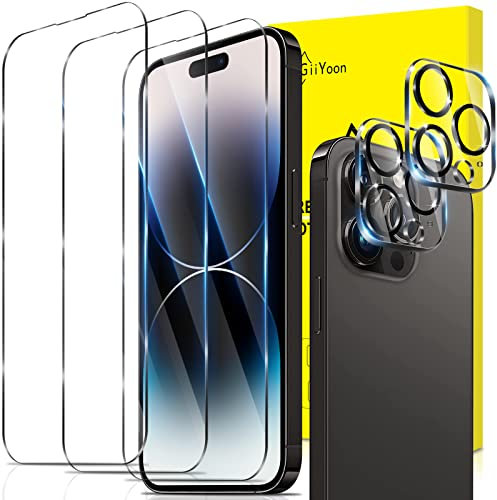 GiiYoon 2+3 Pack Screen Protector for iPhone 14 Pro, 3 Tempered Glass Film and 2 Camera Lens Protectors, HD Clear