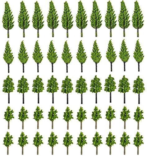 CYH 50 Pcs Mixed Model Trees Age 2+, Landscape Model Diorama Trees Mixed, Miniature Architectural Landscape Model Railway Trees Natural Green for DIY Model Train Scenery Landscape