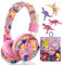 JYPS Cuffie Bluetooth Bambina, Dinosauro Cuffie Bambini Senza Fili, Cuffie Bluetooth Bambini Over Ear, Wireless Cuffie Bambino, Pieghevole Audio Stereo HD Ragazza Cuffie per Musica, con Carte Slot