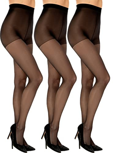 SENTELEGRI Vanessa Lot de 3 paires de collants transparents pour femme 15 deniers – Bout renforcé Tailles S, M, L, XL, XXL