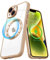 Pepmune Magnetic Case for iPhone 14 Compatible with MagSafe Wireless Charging and Camera Lens Protector,Clear Plating Bumper Shockproof TPU Full Protective Transparent,Gold