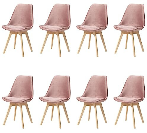 HJhomeheart Set aus 8 Esszimmerstühlen aus Patchwork-Stoff mit abnehmbarem Sitzkissen und Massivholzbeinen für Esszimmer, Wohnzimmer, Küche usw. (Gänsedaune Rose)