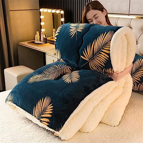 DEZYPZAM Bettdecke Aus Kaschmir Winter Gesteppte Steppdecke, Dicker Lamm-Kaschmir, Weiche Dicker Warmer Plüsch Decke Daunendecke Wintersteppdecke Hypoallergen (Marine,150x200cm (2.5kg))