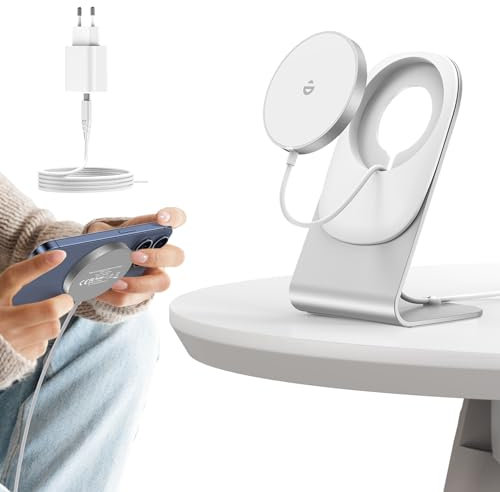 MagSafe Ladegerät mit Aluminium Ständer, 15W Magnetische Wireless Charger/Induktive Ladestation Kompatibel mit iPhone 14/14 Pro / 14 Pro Max /13/13 Mini /13 Pro /13 Pro Max/iPhone 12, AirPods