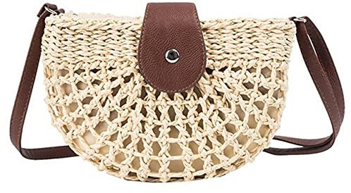 Korbtasche,Strohtaschen Damen Handgemachte Rattan gewebt Strohbeutel Sommer Strandtasche for Frauen Böhmen Messenger Crossbody Taschen for Mädchen täglich Geldbörse ( Color : Beige , Size : 25x7x17 )