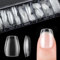 cobee Mini Short Nail Tips, 504pcs PMMA Resin False Press on Nails Clear Soft Gel Full Cover Fake Nail Tips Half Matte Pre-Etched for Women Nail Salon Home DIY Extensions, 12 Sizes(Short Trapezoidal)