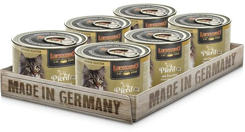 LEONARDO Katzen Nassfutter Superior Selection, Pferd mit Zucchini, 6x200g Dose, für ausgewachsene Katzen, getreidefrei, ohne Zucker, Made in Germany