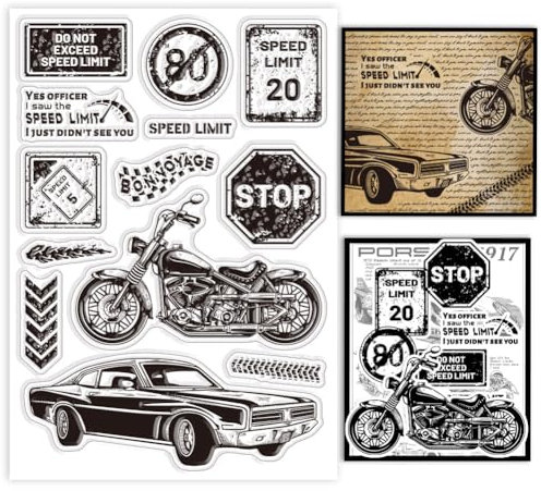 GLOBLELAND Retro Transport Transparente Stempel Für DIY Scrapbooking Verkehrsschilder Auto Motorrad Silikon Siegel Karten Tagebuch Dekor