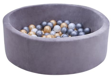 SUNNY Boaz - Piscine à Balles Gris Velours avec 160 balles | Piscine a Balles Bebe à partir de 2 Ans | Piscine a Boules, Polyéthylène PE 100% sans BPA | Piscine a Boule Bebe 30cm x 90cm