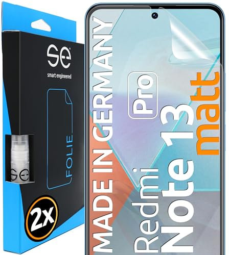 2x se® 3D SCHUTZFOLIE Entspiegelt für Xiaomi Redmi Note 13 Pro,Anti-Staub, 100% Fingerabdruck & FaceID kompatibel, einfache blasenfreie Installation, Ultra-Klar, Stoß-Kratzfest, aus Deutschland