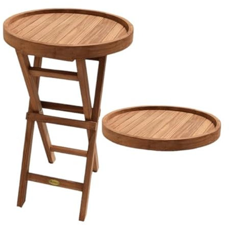 Teako Design Teak Klapptisch Alessandria, Klappbeistelltisch mit Tablett, Outdoor Tisch Massivholz, Klappbarer Gartentisch, Witterungsbeständiger Beistelltisch, Farbe: Natur, Größe: 74 cm
