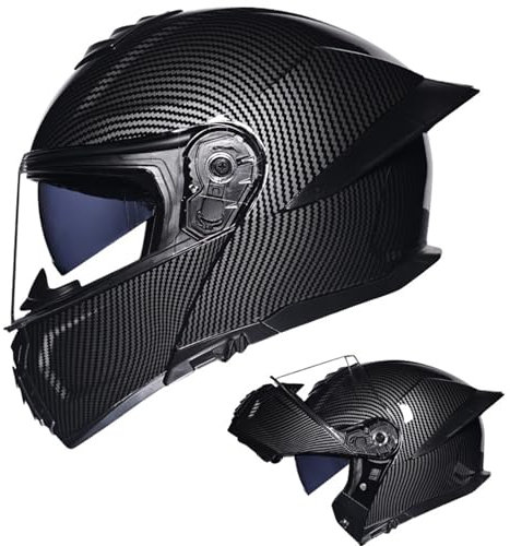 DXDRT Motorrad Street Bike Racing Helm mit Schwanz Full Face Modular Motorradhelm für Moped Scooter DOT/ECE Genehmigt Integrierte Helm Flip Up Front Dual Visors Helm,Carbon Fiber,XXL