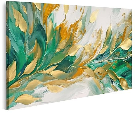 islandburner Prime Bild auf Leinwand Schönes abstraktes Gold Grün Floraldesign Bilder Wandbilder Poster