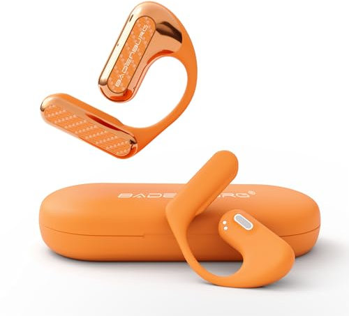 BADENBURG EarStereo 01 Open Ear Kabellose Kopfhörer, Bluetooth Earbuds, 60h Spielzeit, 15.4mm Bio-Fiber Treibern mit SoundPlus Algorithmus, ENC Rauschunterdrückung, Büro/Fitness/Freizeit (Orange)