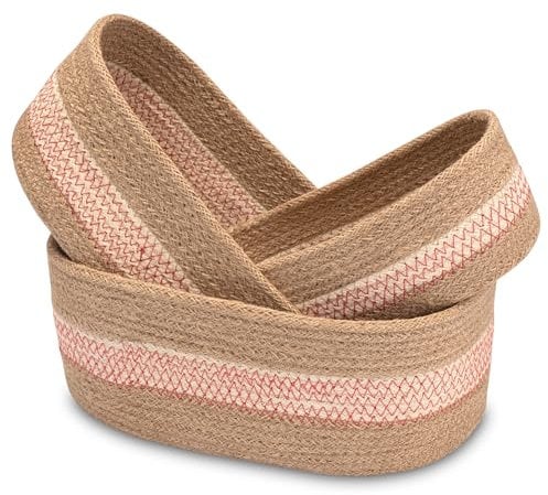 Decorasian Panier de rangement en jute tressé Lot de 3 paniers ovales Panier à langer ou organisateur de table à langer