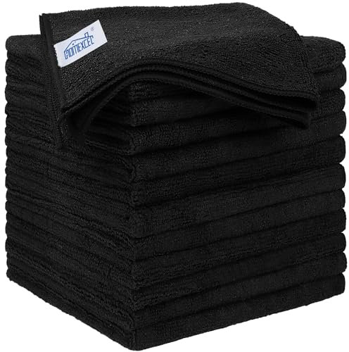HOMEXCEL Lot de 12 chiffons de nettoyage en microfibre de qualité supérieure, 32,5 x 32,5 cm, noir