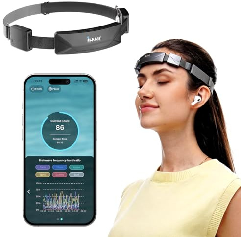 SereniBrain Fascia per la meditazione, dispositivo di neurofeedback EEG, audio in tempo reale e feedback visivo per allenamento di meditazione | Traccia onde cerebrali alfa, beta, gamma, theta, delta
