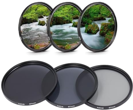 3 Stück ND2 ND4 ND8 Objektiv Filter, HD-Filter für Mehr Schicht Ige Beschichtung Neutrale Dichte mit Linsen Beutel, Fotografie-Filters Atz für Kamera Objektiv (67mm)