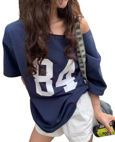 One Shoulder Oversized T-Shirts Kurzarm Y2k Baby T-Shirts Sommer Crop Top Jersey Off Shouder Graphic Tee Damen