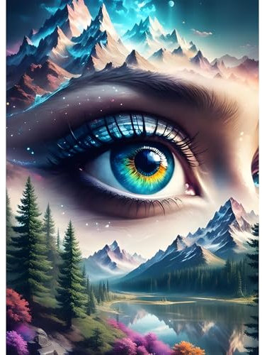 QINRUBB Auge Diamond Painting Erwachsene, 5D Verschneiter Berg Diamant Painting Bilder Anfänger, DIY Runder Vollbohrer Diamanten Malerei Stickerei Set Kreuzstich Geschenke Home Wand Dekor 30x40cm