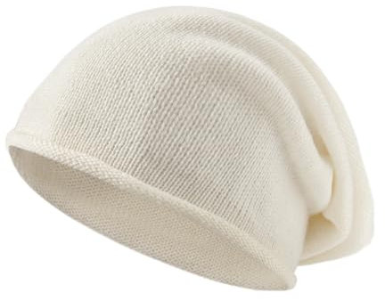 Tinncana Kaschmirwolle Slouchy Beanie, weiche warme Wintermütze für Frauen und Männer (DE/NL/SE/PL, Alphanumerisch, Einheitsgröße, Weiß)