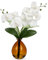Hollyone Künstliche Orchideen Weiß mit Amber Glasvase, Kunstblumen im Vase mit Real Touch Blüten, Gefälschte Orchideen Künstliche Phalaenopsis Blumen für Wohnzimmer Büro Küche Tisch
