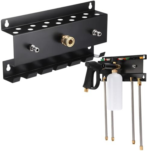 DoubleFill Pressure Washer Gun Holder, Wall Mount Foam Cannon Holder, Car Wash Accessories Organizer for Wand/Nozzle Tips, 1/4'' Pressure Washer Accessories Storage Rack(Black)