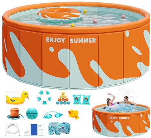 Piscina pieghevole per uso domestico, piscina non gonfiabile | Piscina portatile per vasca da bagno per famiglie | Piscina portatile per esterni, interni, cortile, giardino, balcone, spiaggia