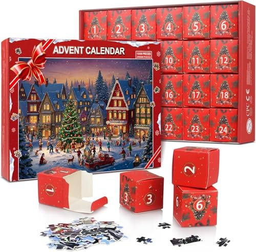 Weihnachts-Adventskalender 2025, Weihnachts-Puzzle, 24 Tage Weihnachts-Countdown-Kalender, 24 Boxen 1008 Stück Puzzles für Jungen und Mädchen