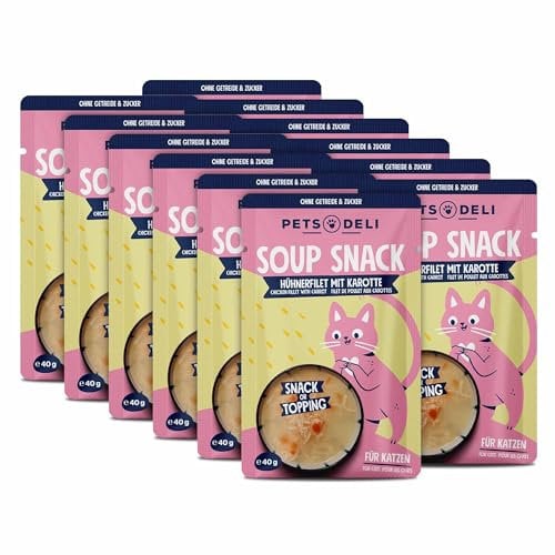 Pets Deli Huhn Suppensnack Vorteilspack für Katzen ohne Zucker und Gluten 12x40g