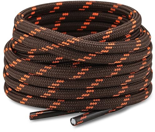 Stepace Rund Schnürsenkel [2 Paar] Reißfest Schuhbänder für Wanderschuhe Arbeitsschuhe Trekkingschuhe, ca. 4,5 mm Durchmesser, 70 cm - 180 cm Länge Kaffee Neon Orange-130(Punkte)