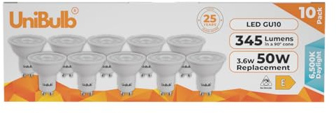 Unibulb GU10 LED Light Bulb, Downlight/Spotlight/Ceiling, 3.6W, 345 Lumens, 6500K Daylight, Replaces 50W, Non-Dimmable, 25yr Lifespan (10)