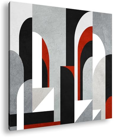 Grafische Bögen in Rot, Schwarz und Grau – zeitlose Kunst Format: 60x60cm XXL Kunstdruck Motiv auf Holzrahmen/Leinwandbild/Wandbild/Wohnzimmer Dekoration