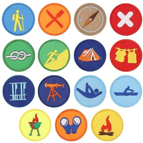APOMOONS 15 Stück Runde Aufnäher zum Aufbügeln, Pfadfinder Abzeichen Set | Patches zum Aufnähen, Bügelflicke, Bügelbilder, Bügelsticker Bügelpatch, Bügelpatches, für Kleidung, Hut, Stoff DIY Zubehör