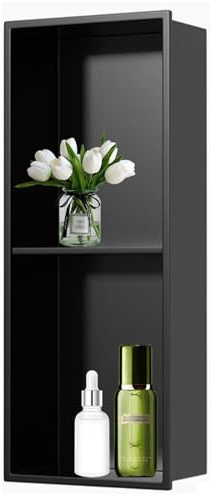 XAoSCd 304 Stainless Steel Two Tier Shower Niche Box for Bath Shampoo Toiletry Storage Easy Install Tile Ready No Tile Needed Black,Black