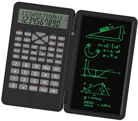 Advanced Scientific Calculator with Erasable Writing Tablet, Featuring 240 Functions, 2-Line LCD Display, Foldable Design for School Supplies, Ideal for Middle High School and (Black)