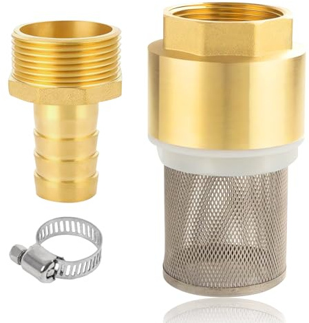 Messing Rückschlagventil 1 1/2 Zoll, SaugfilterSet 1 1/2 Messing Fußventil | Mit Rückschlagventil, Saugkorb, Schlauchanschluss und Schlauchschelle (Thread 1 1/2” + Schlauchanschluss 32mm)
