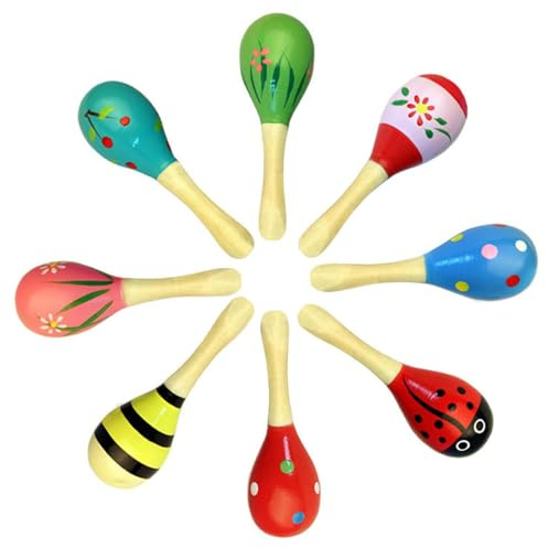 8 Stück Maracas, Rassel Musikinstrument Rasseln für Hochzeitsgeschenke, Holz Rassel für Musikunterricht Professionelle, Holzrassel für Musikalische Früherziehung