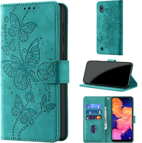 Handyhülle für Samsung Galaxy A10 Hülle, Türkis | Klappbar Premium PU Lederhülle, RFID Schutz, Stoßfeste, Kartenfach, Standfunktion, Magnetverschluss, Leder Prägung, Flip Case
