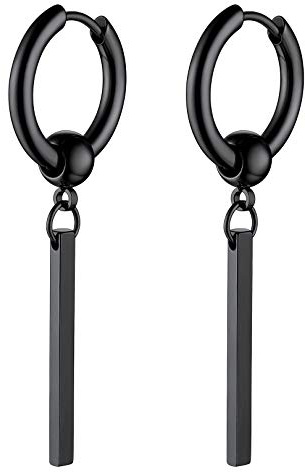 FOCALOOK Dangle Earrings for Women, Long Vertical Bar Hoops | 12mm Hoop, Black/Silver/Gold Plated Hypoallergenic Earring, Womens Drop Ear Jewellery Gift for Her (Comes with Premium Box)