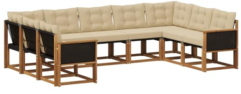 vidaXL Outdoor-Sofagarnitur mit Kissen 9 pcs Natur und Beige, Garten, modernes Outdoor-Sofa-Set, wetterfestes Ensemble, Bequeme Terrassenlounge, vielseitige Sitzgruppe
